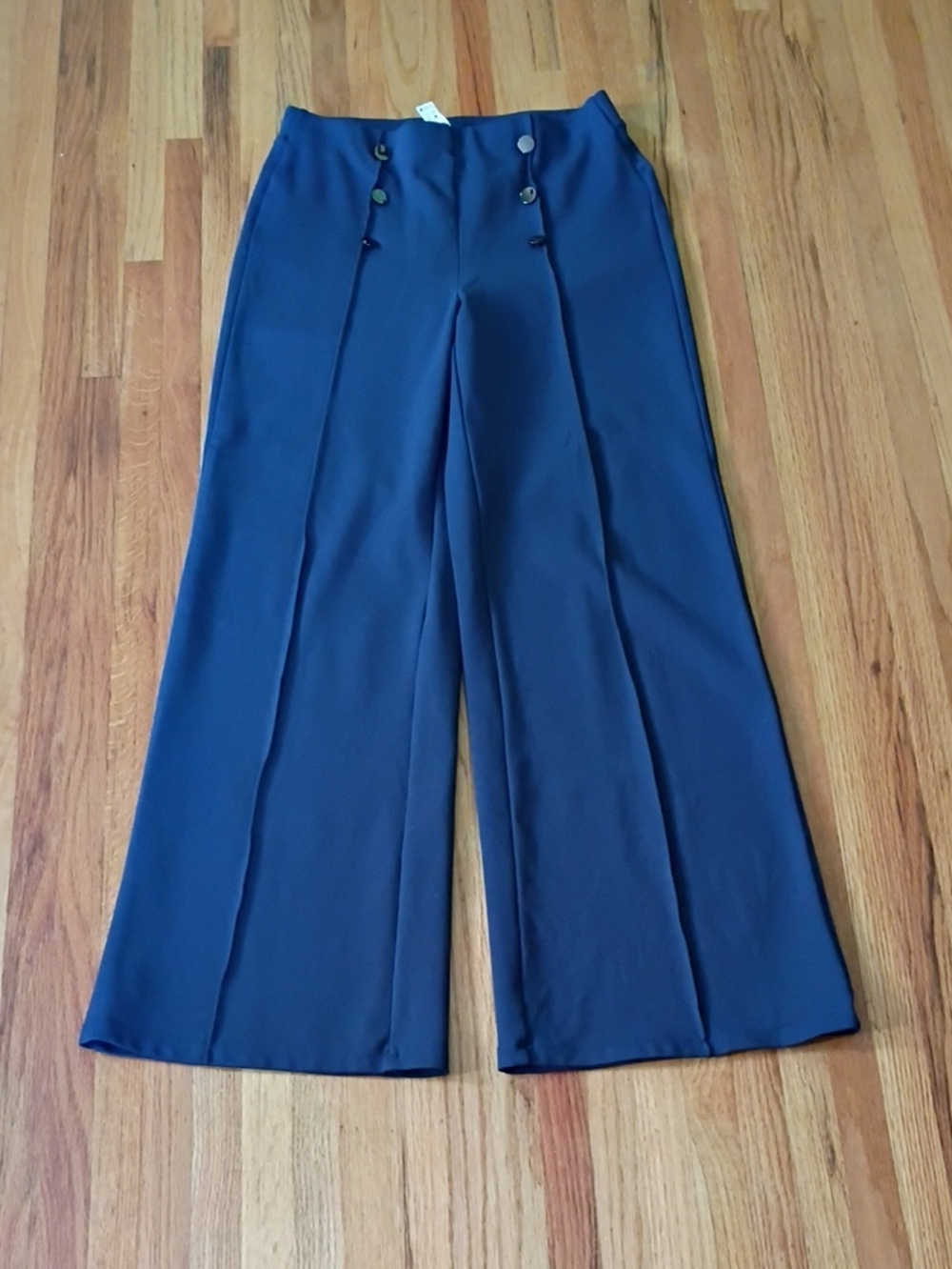 HALARA Deep Navy Wide-Leg High-Rise Pants with Front Button Accents Size M